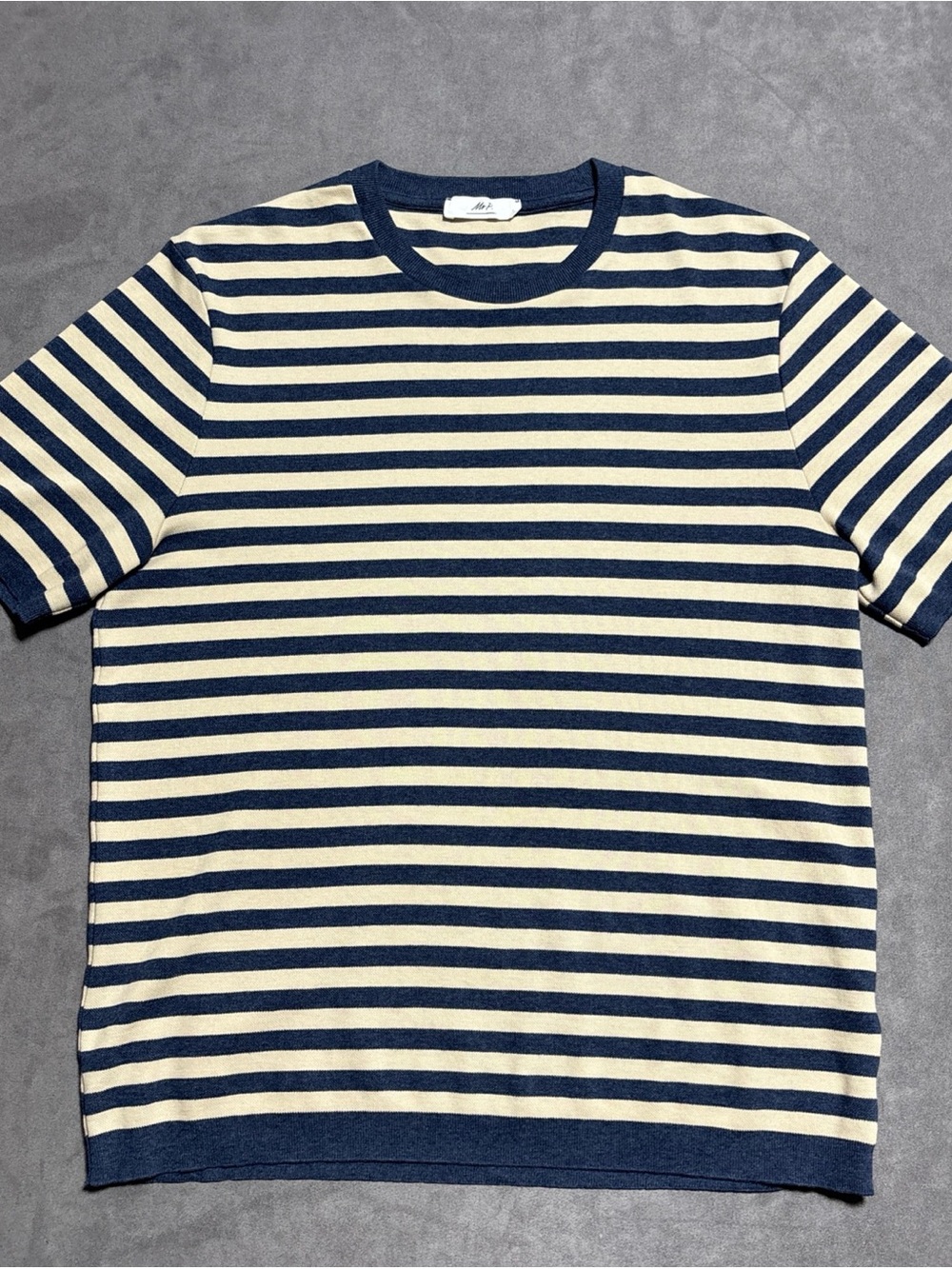 Mr P Porter Shirt Mens Medium Blue Beige Striped Organic Cotton Minimalist